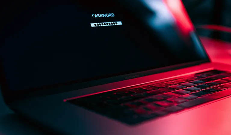 AI-generated passwords displayed on a computer screen with cyber security graphics.